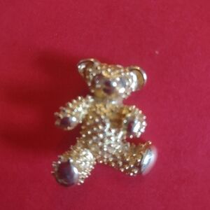 Vintage signed women's teddy bear brooch pin